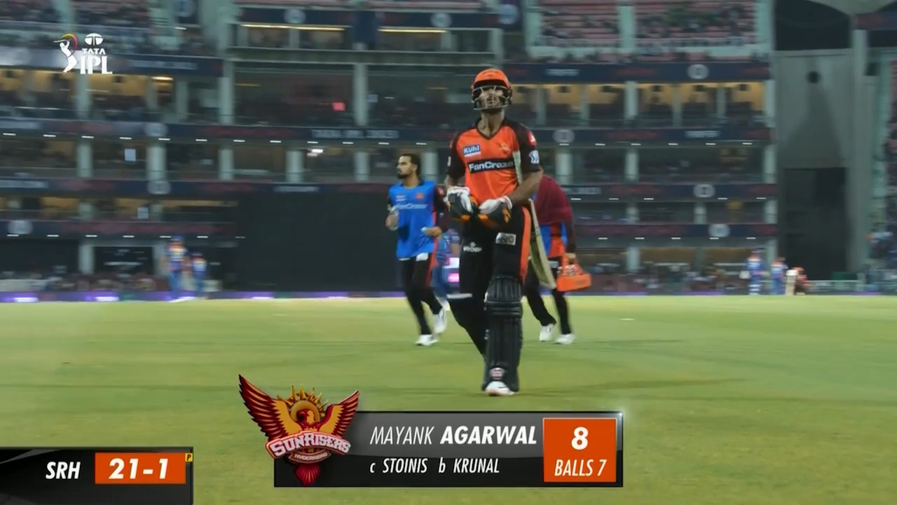 M10: LSG vs SRH – Mayank Agarwal Wicket