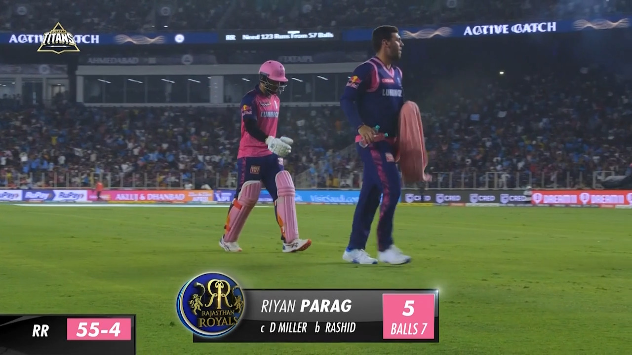 M23: GT vs RR – Riyan Parag Wicket background