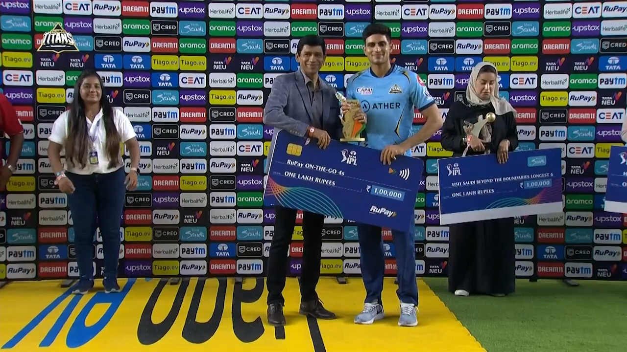 M23: GT vs RR – RuPay On-The-Go 4s of the Match – Shubman Gill background