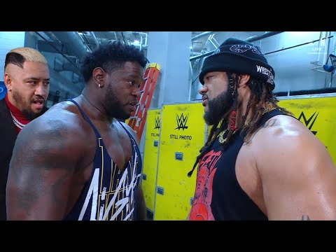 Solo Sikoa threatens Jacob fatu & royce keys on SmackDown background