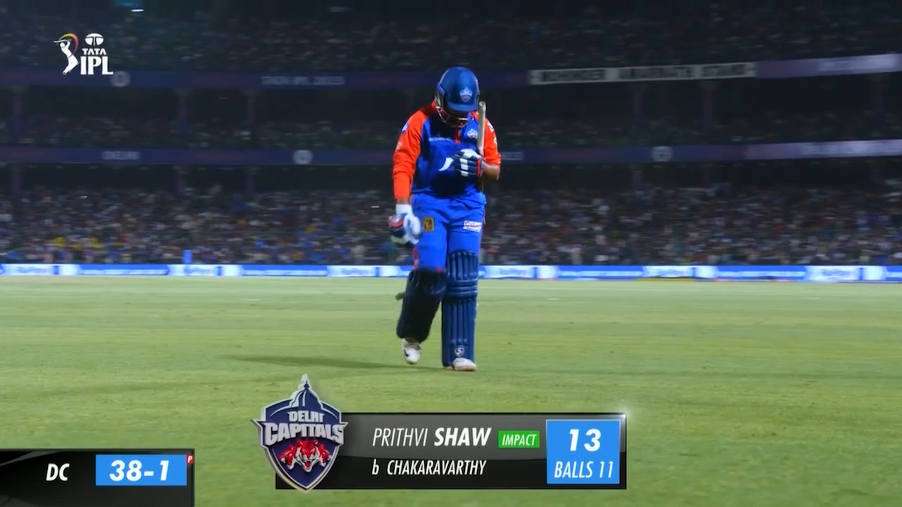M28: DC vs KKR – Prithvi Shaw Wicket