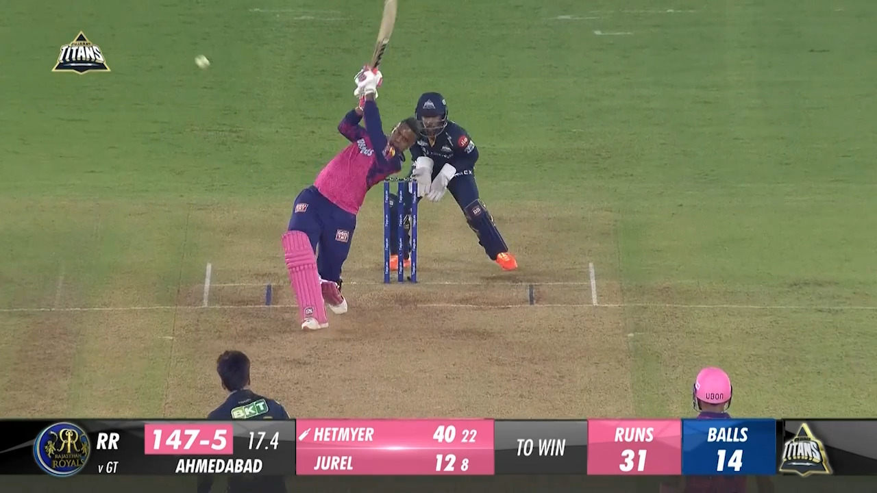 M23: GT vs RR – Shimron Hetmyer Six background