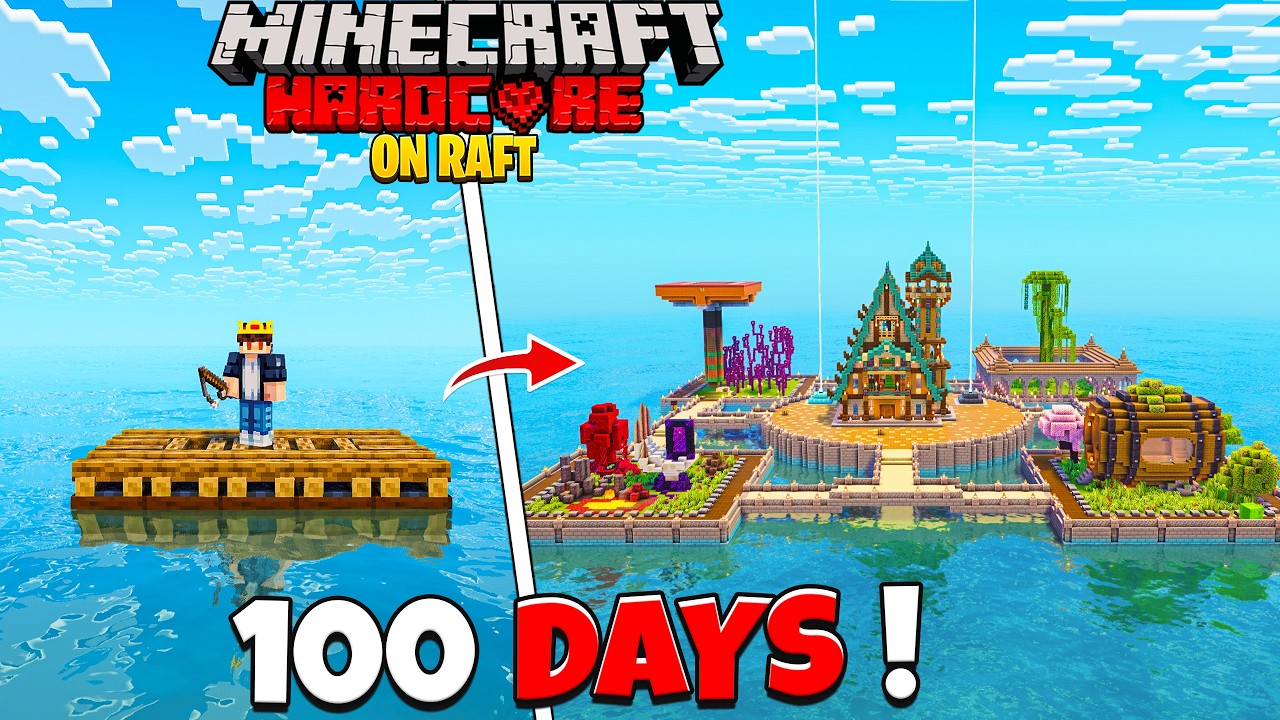 I Survived 100 Days on a RAFT with NOTHING in Minecraft Hardcore