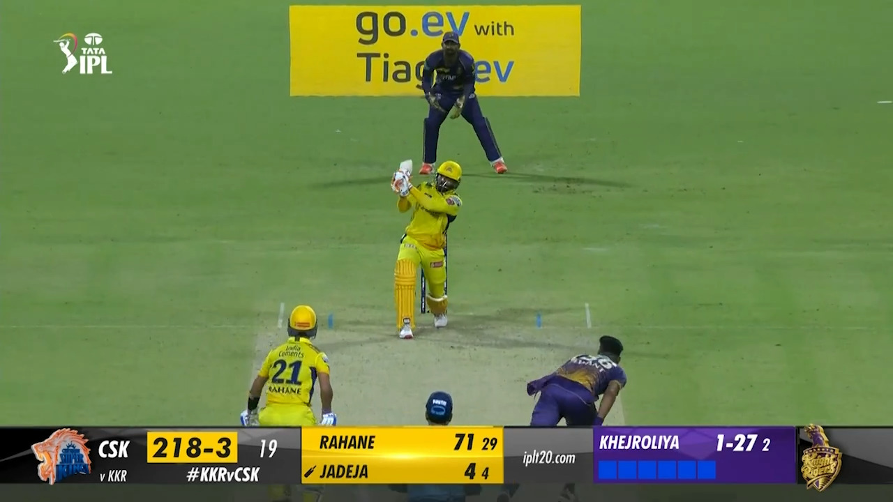 M33: KKR vs CSK – Ravindra Jadeja Six background