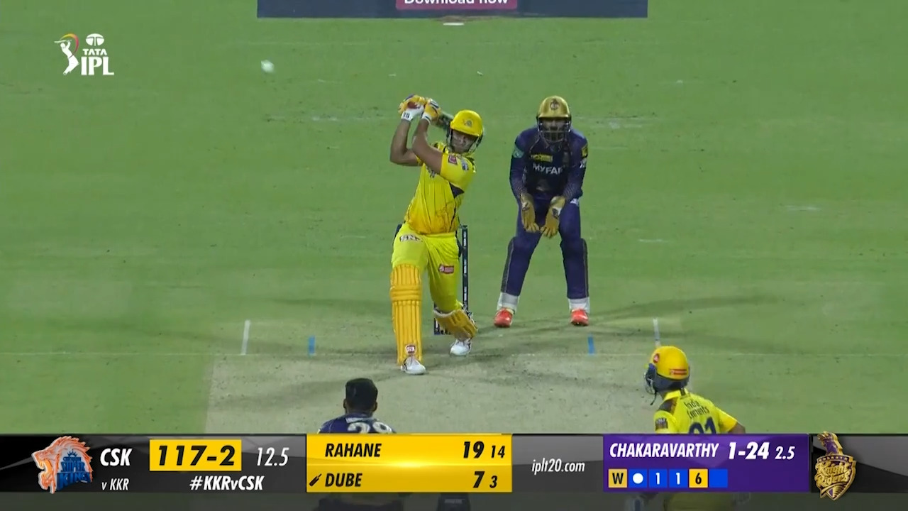 M33: KKR vs CSK – Shivam Dube Six background