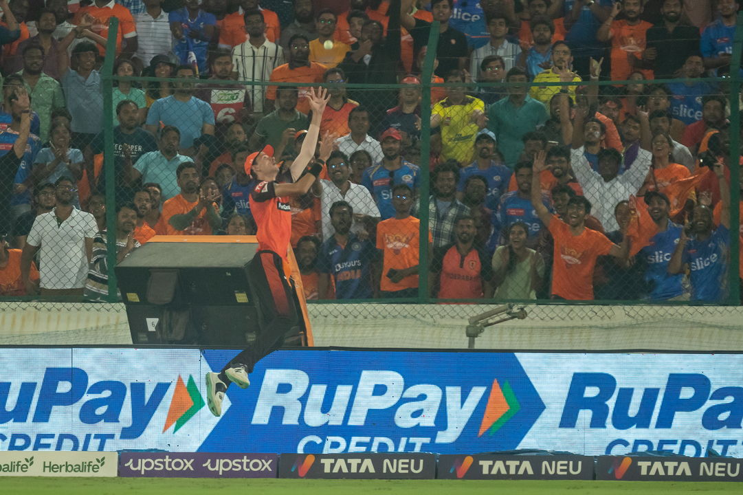 Splendid fielding: Marco Jansen's fantastic effort near the boundary ropes