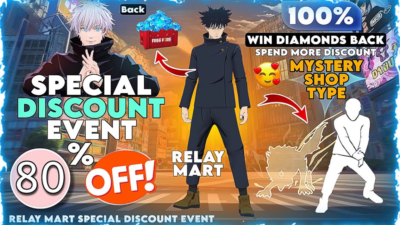 FREE FIRE JUJUTSU KAISEN SPECIAL DISCOUNT EVENT | FREE FIRE MYSTERY SHOP TYPE RELAY MART EVENT