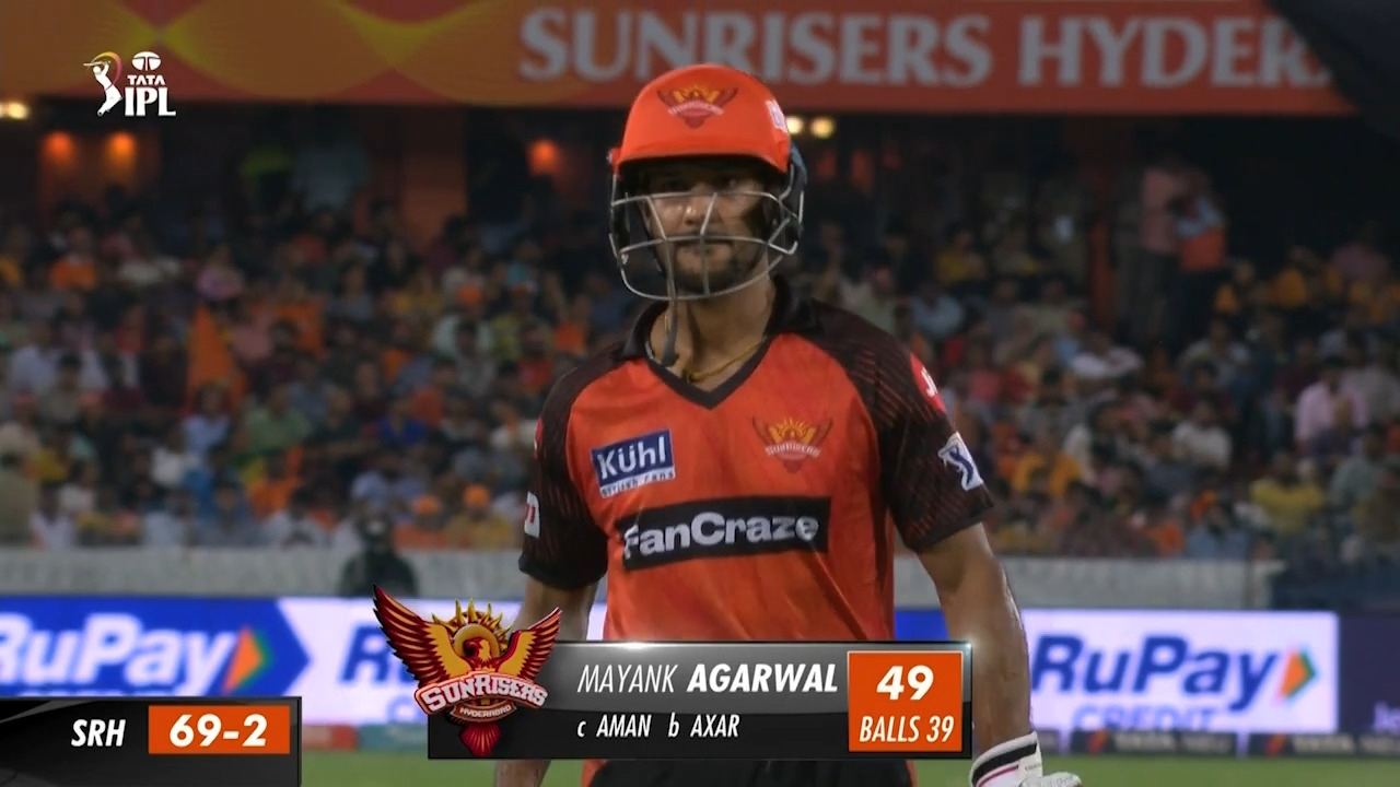 M34: SRH vs DC – Mayank Agarwal Wicket background