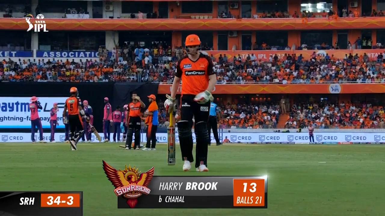 M04: SRH vs RR – Harry Brook Wicket