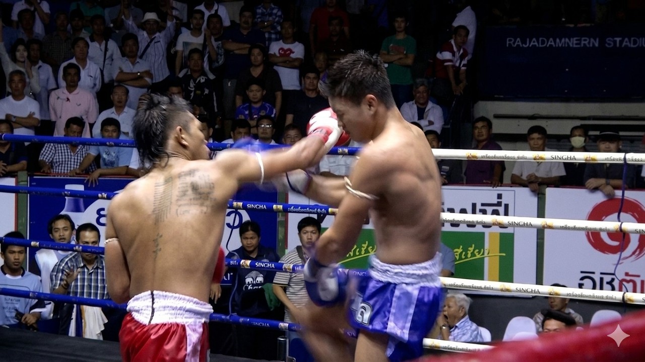 Khunsuek Yod Asawin vs. Karn Kor Kampanat | Rajadamnern Stadium | Full Muay Thai Fight background