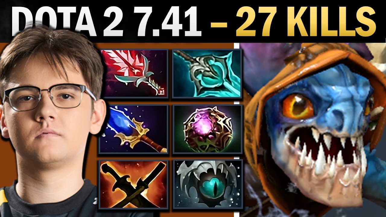 Slark Dota 2 7.41 with 27 Kills and Bloodthorn - Dota 2 Gameplay