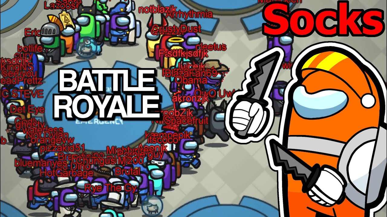 among us with 100 IMPOSTORS (BATTLE ROYALE?) background
