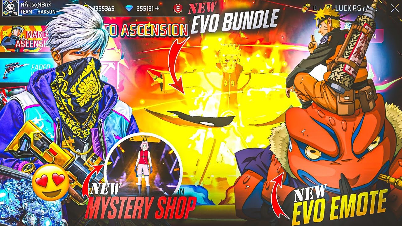 Buying Naruto Bundle, Mystery Shop , Evo Emote and Every Naruto Event in Free Fire 😱 background
