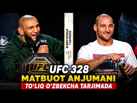 🔥UFC 328 MATBUOT ANJUMANI (PRESS CONFRENCE) XAMZAT CHIMAEV VA SEAN STRICKLAND O’ZBEKCHA TARJIMADA background