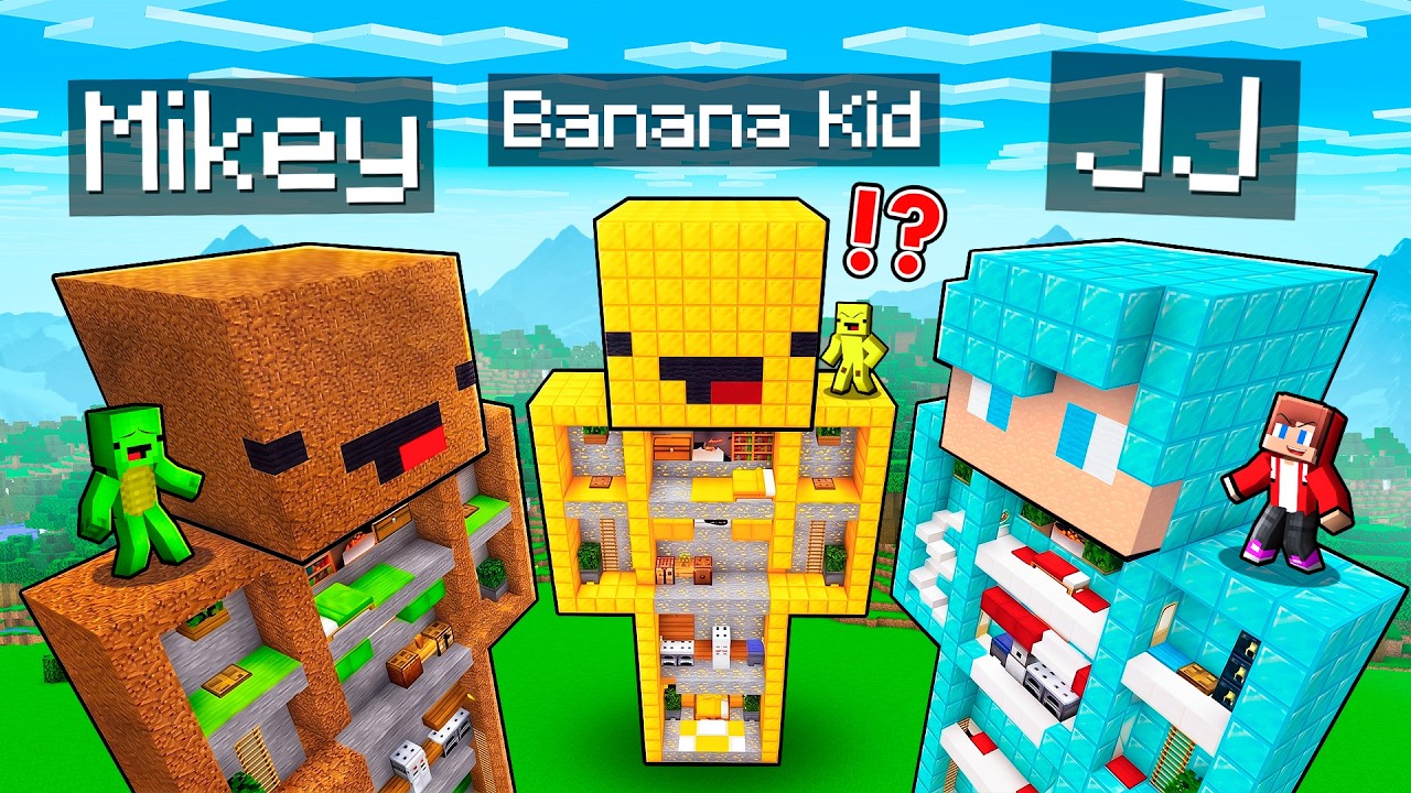 JJ vs Mikey vs Banana Kid : STATUE Battle in Minecraft ! - Maizen