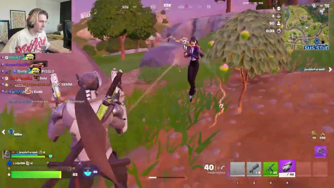 xQc gets put in a completely BOT lobby in Fortnite background