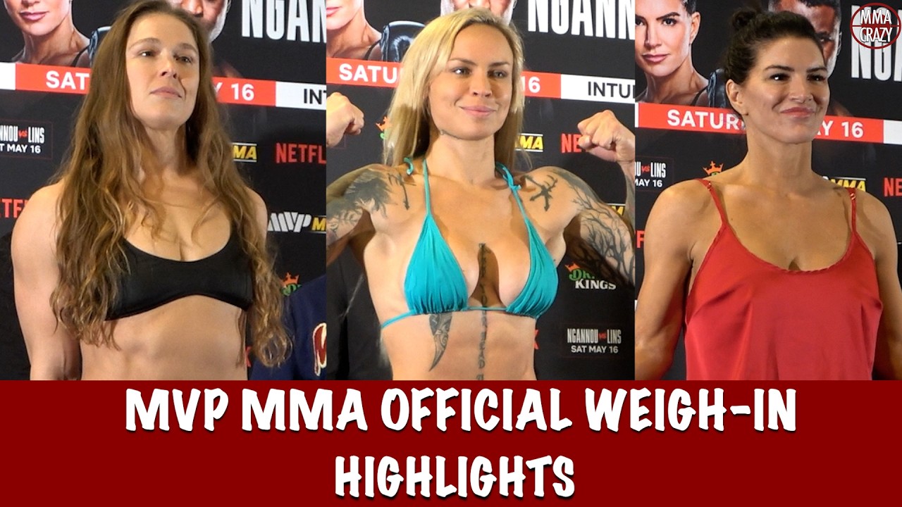 MVP MMA Official Weigh in Highlights, Rousey & Carano EMBRACE each other background
