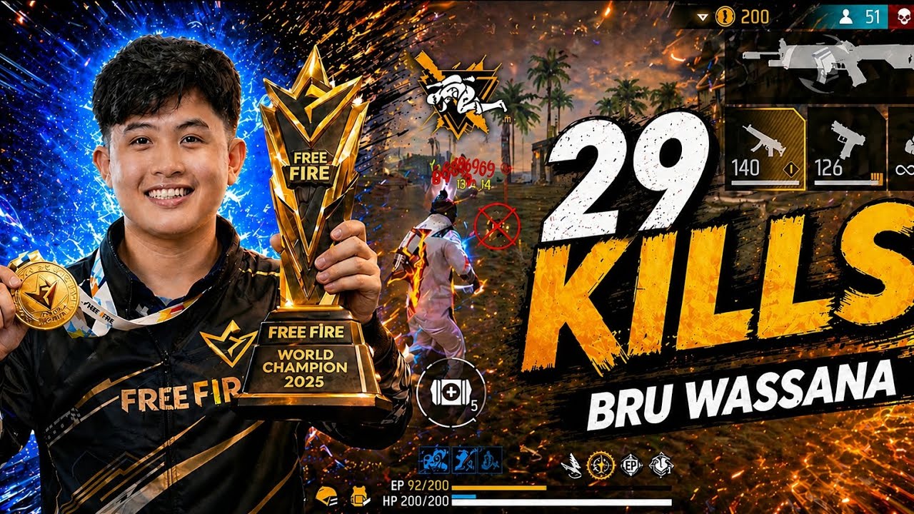RUSH BRU WASSANA 29 KILLS FULL SQUAD FREE FIRE RANKED