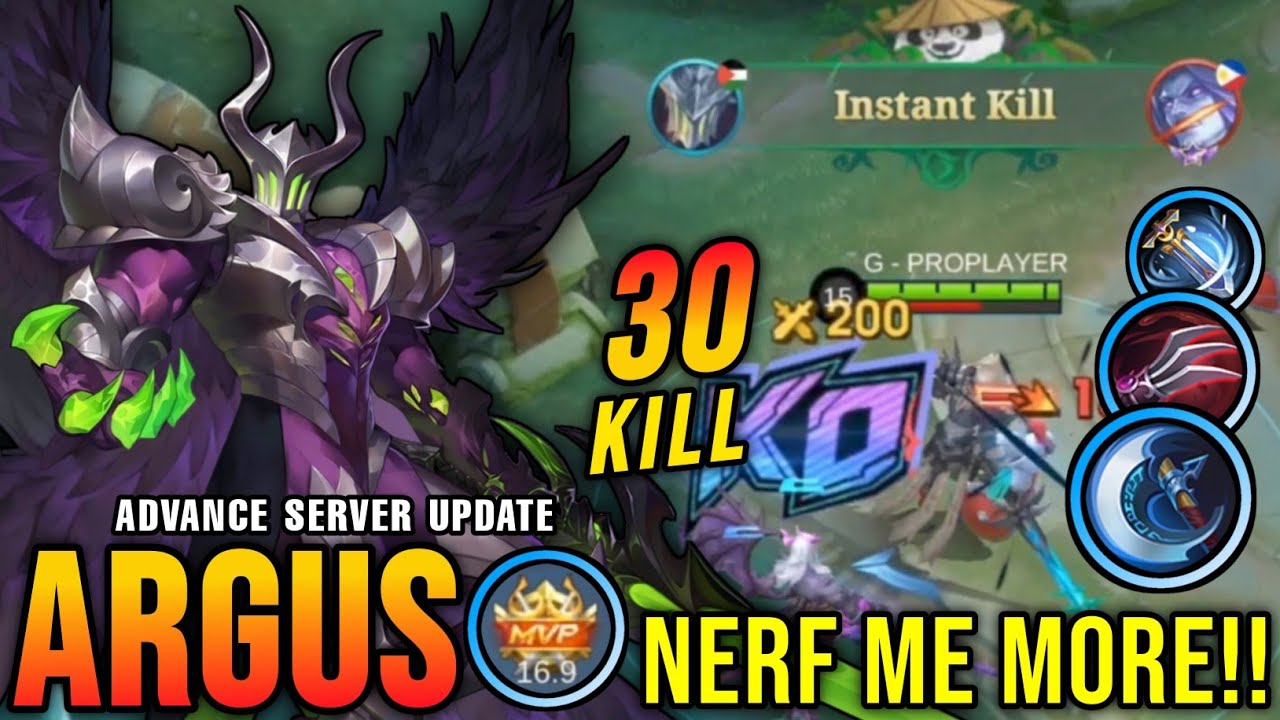 Argus 30 Kills!! Nerf Can't Stop Me!! - Advance Server Update ~ MLBB