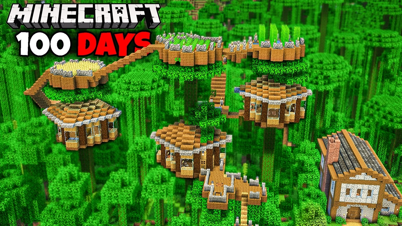 100 Days Building A Cozy Treehouse Base In Minecraft