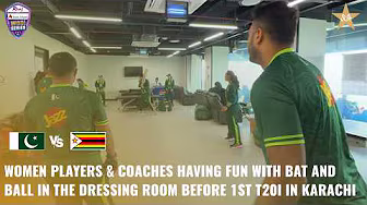 Women Players & coaches having fun with bat and ball in the dressing room before 1st T20I in Karachi