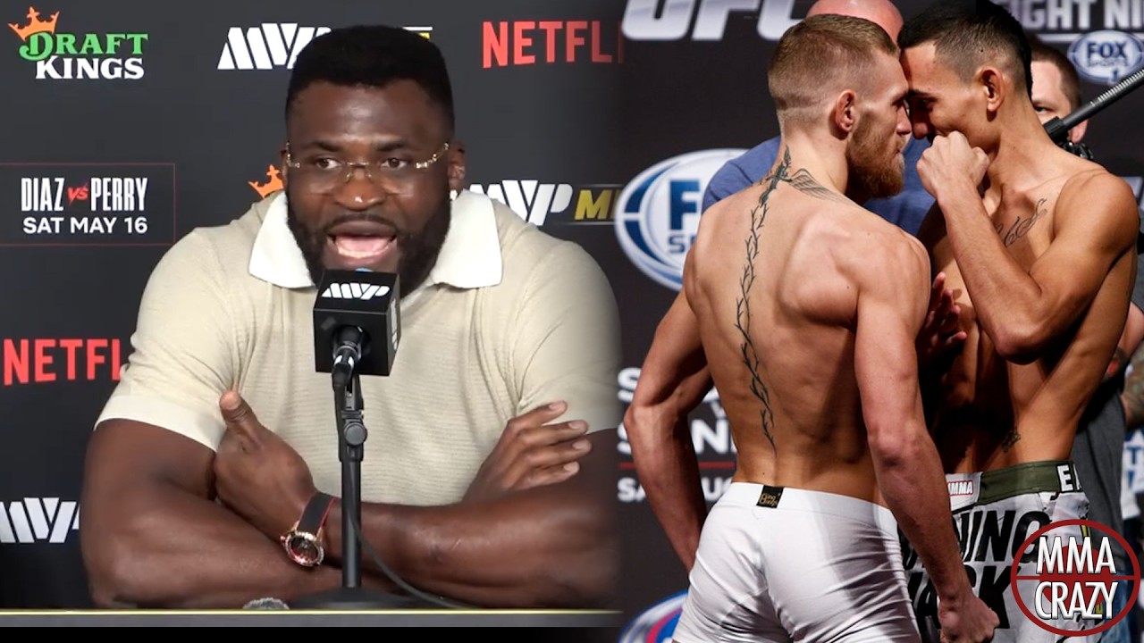 Francis Ngannou reacts to Conor McGregor fight announcement from Dana White during his walkout background