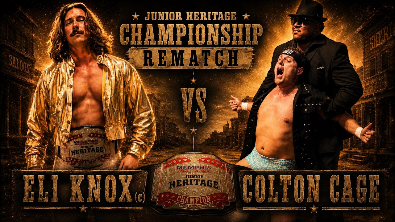 Eli Knox (c) with Moses vs Colton Cage | Junior Heritage Title Match | MEMPHIS WRESTLING background