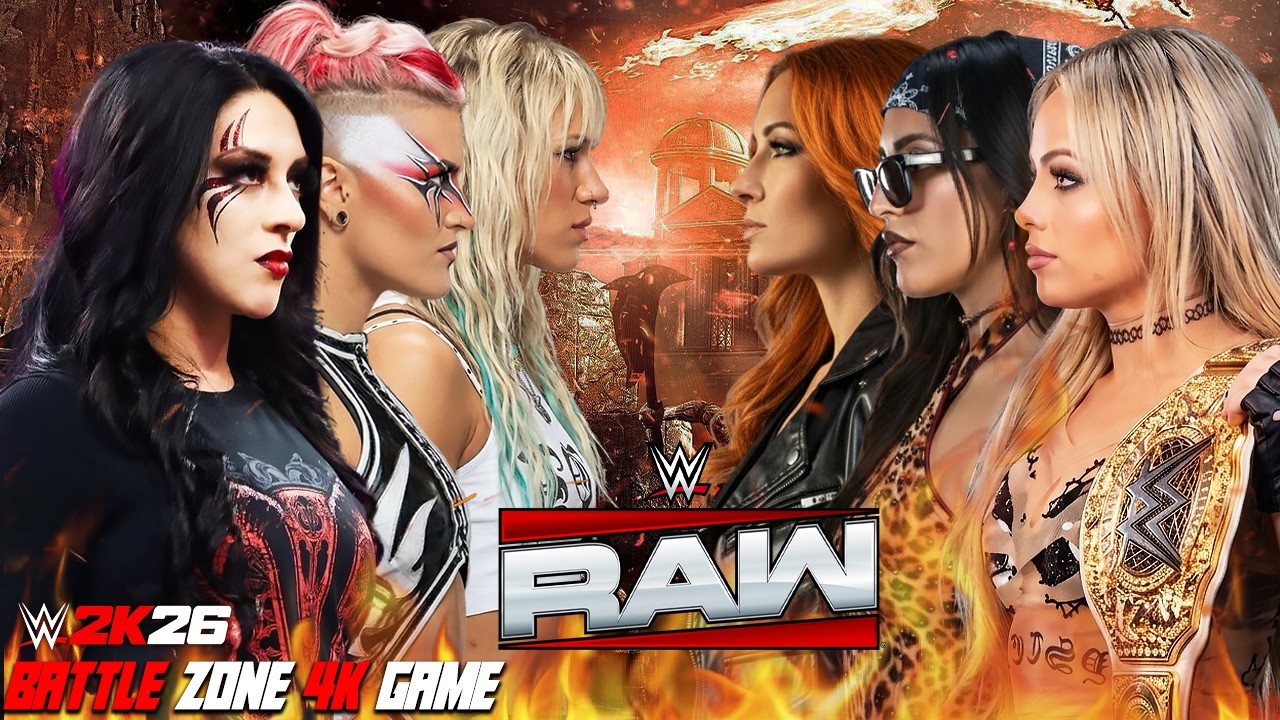 WWE RAW: Liv Morgan Raquel Rodriguez Becky Lynch vs Stephanie Vaquer Zaria Sol Ruca 19 May 2026 background