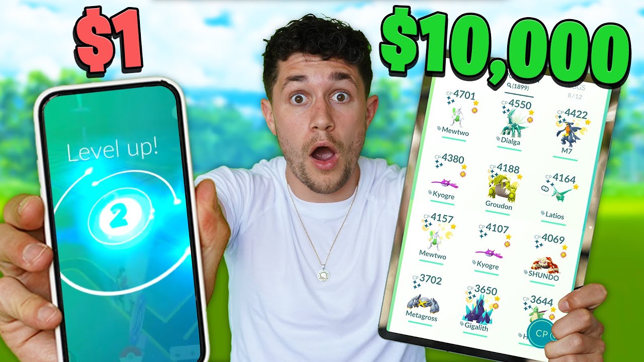 $1 vs $1,000 vs $10,000 Pokémon GO Account! background
