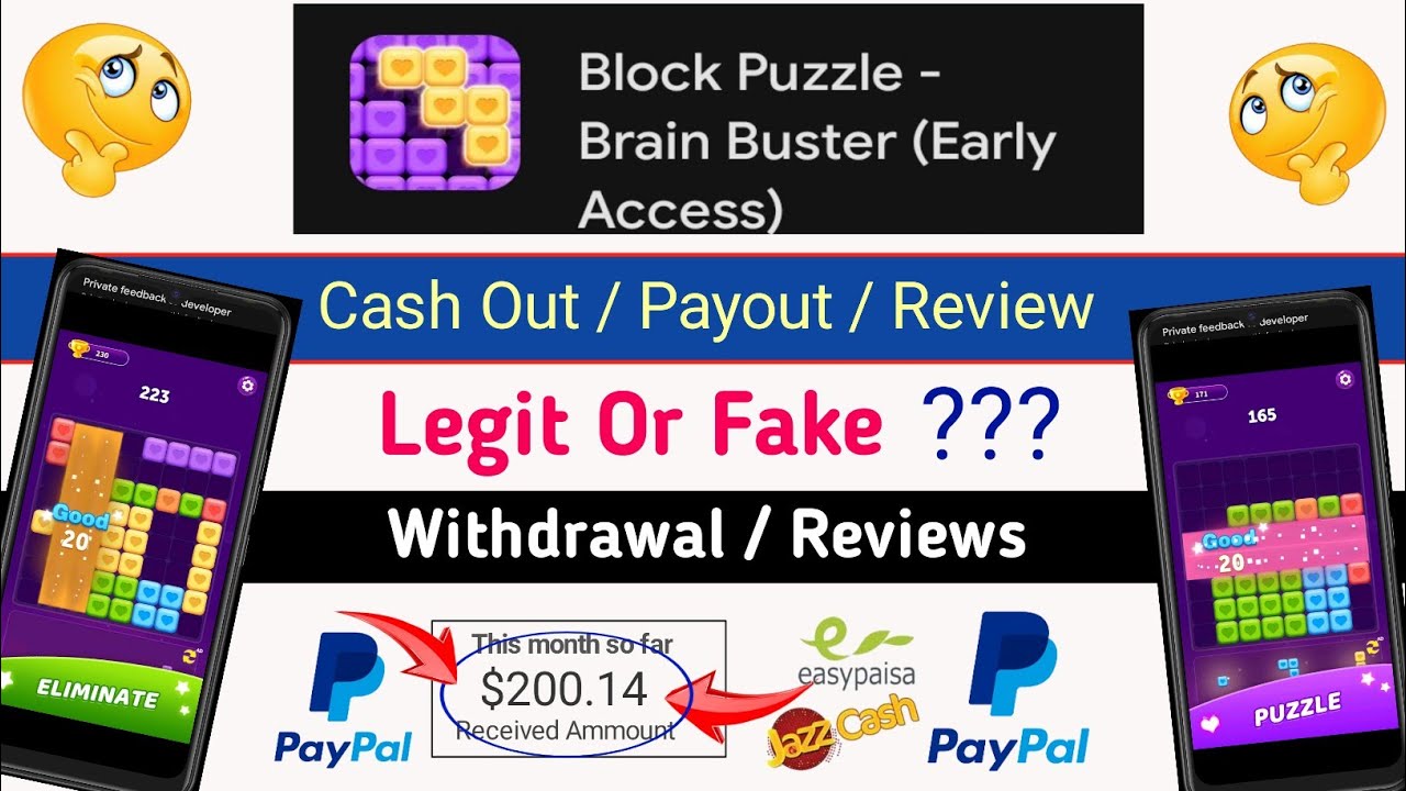 Block Puzzle Brain Buster CashOut? - Block Puzzle Brain Buster Game Legit Or Fake? background
