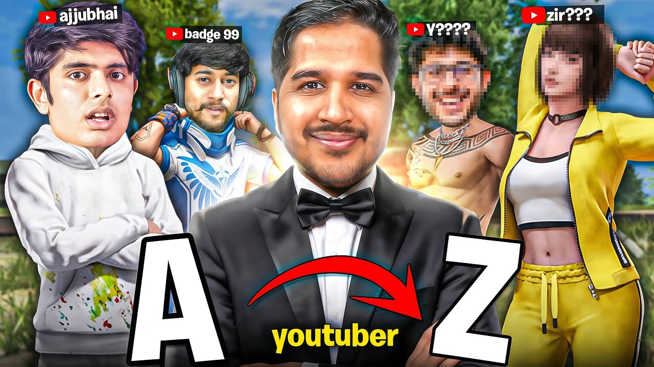 24 HOUR A to Z YouTubers Challenge in Free Fire ЁЯФе background