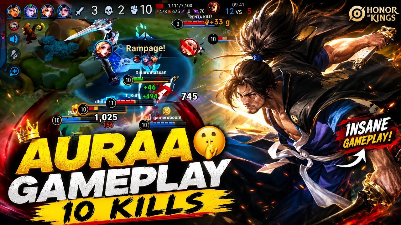 AURAA Gameplay ๐ฅ 10 Kills Rampage | Honor of Kings Insane Carry ๐ฑ