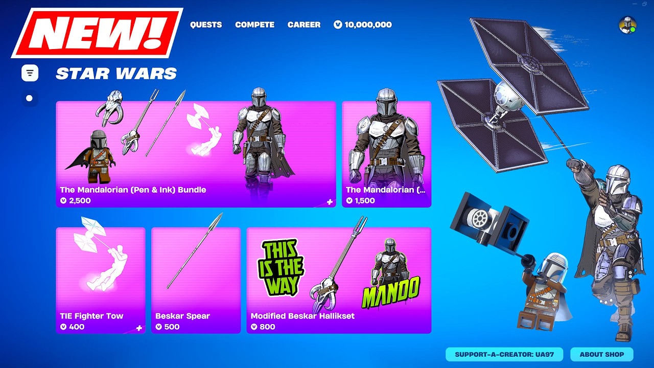 NEW Fortnite (The Mandalorian Pen & Ink Skin Bundle and FREE Rewards) Item Shop Showcase!
