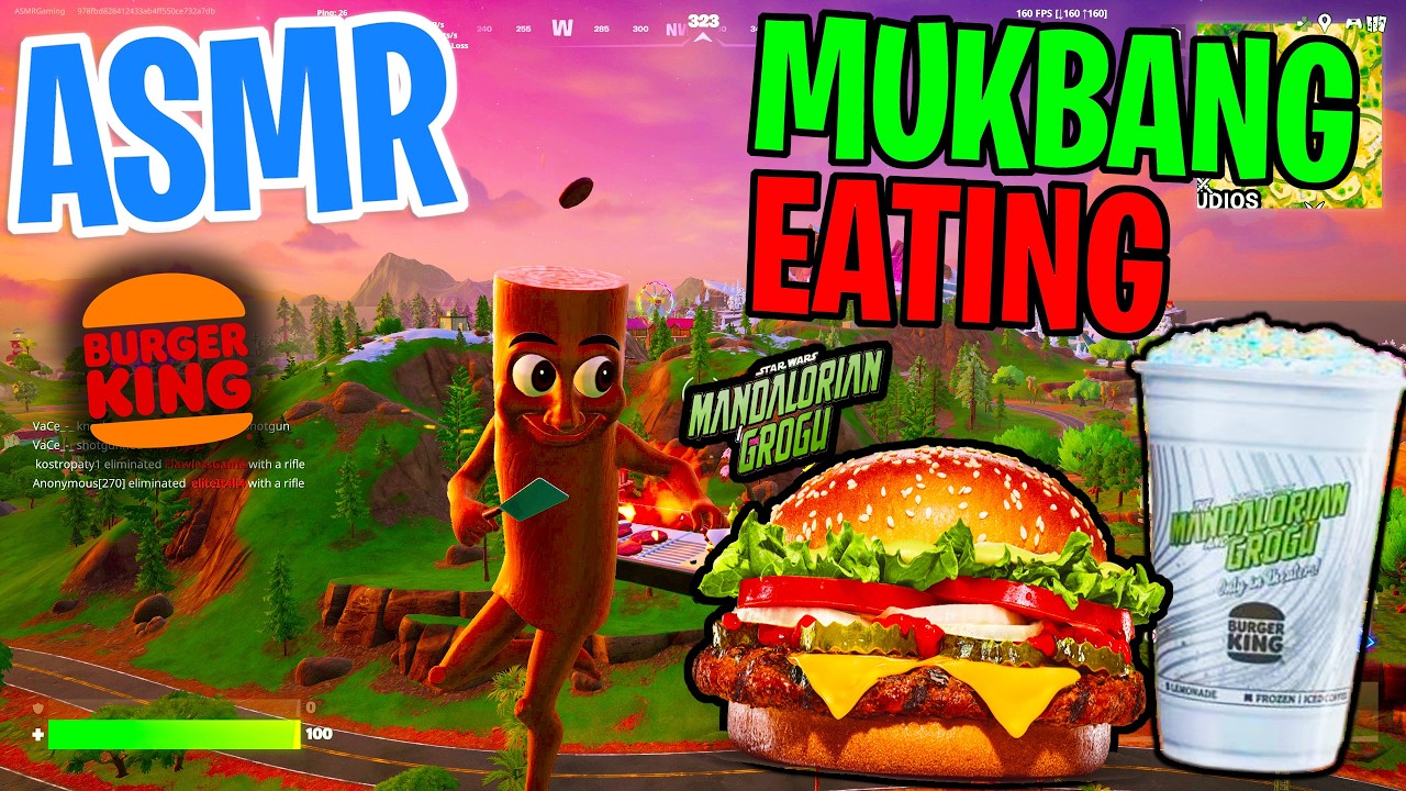 ASMR Gaming 🍔 Fortnite Burger King Mandalorian Whopper Mukbang Eating Spectating 🎮🎧 Whispering 💤 background