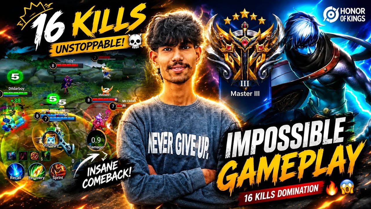 🔥 16 KILLS IMPOSSIBLE GAMEPLAY 😱 | Honor of Kings Pro Clutch Gameplay ⚔️ background