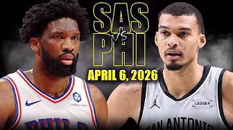 San Antonio Spurs vs Philadelphia 76ers Full Game Highlights – April 6, 2026 | NBA Season background