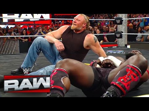 Brock Lesnar returns and destroys Oba Femi on wwe Raw background