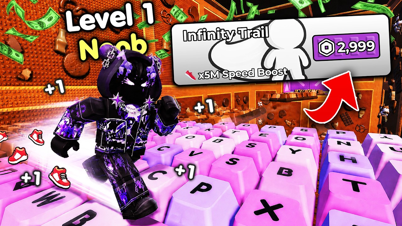Starting Over as NOOB Buying EVERYTHING in +1 Speed Keyboard Escape! (Roblox) background