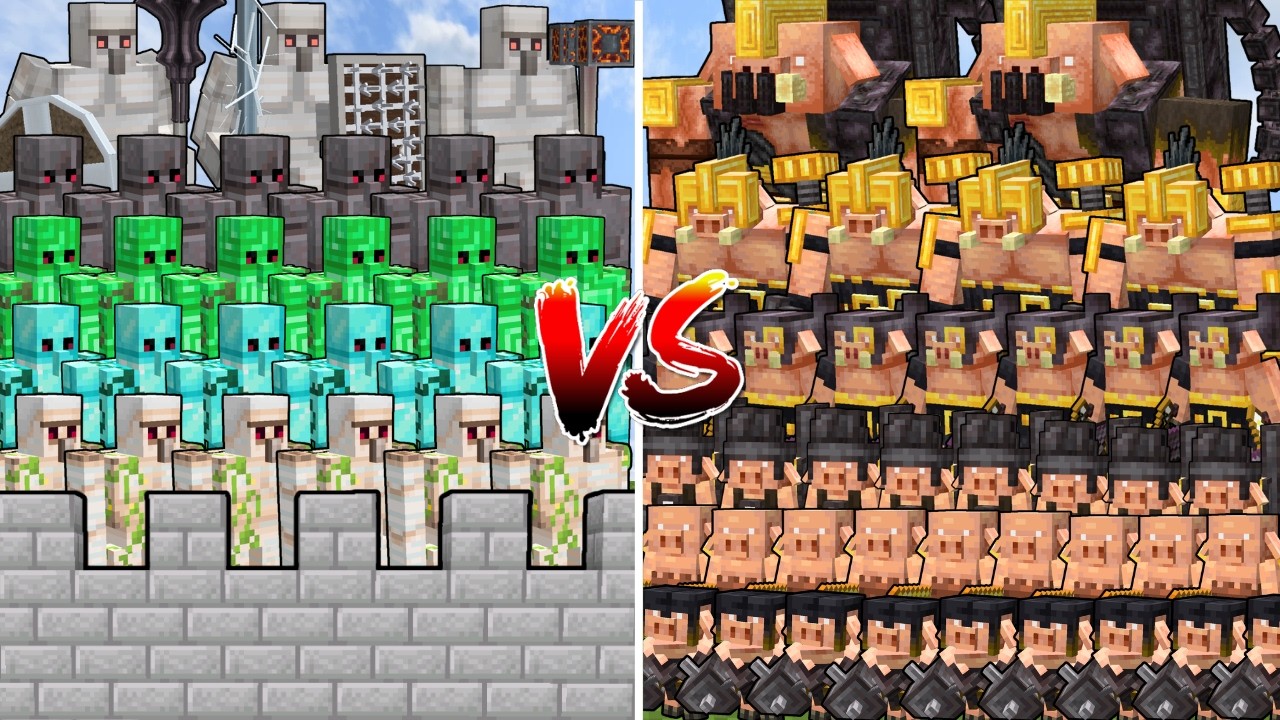 PIGLIN ARMY vs GOLEM CASTLE | Minecraft Mob Battle