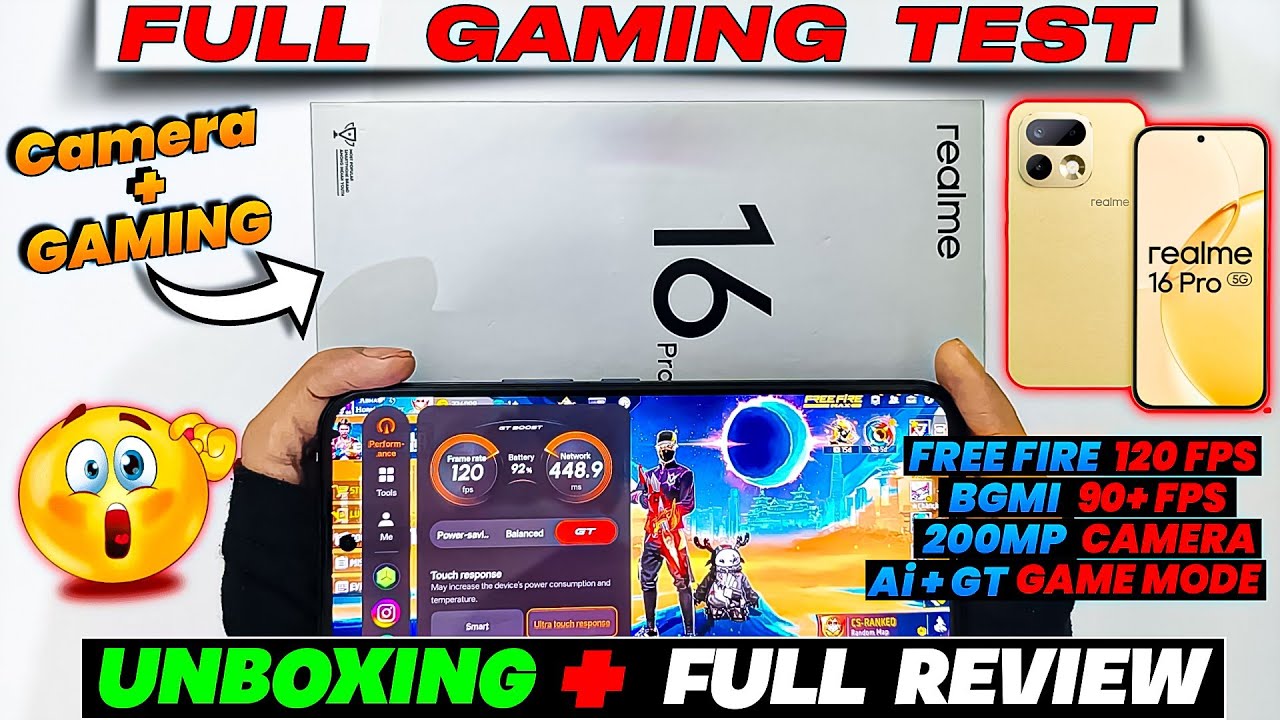 REALME 16 PRO UNBOXING đ HANDCAMđČ AND GAMING TEST đ„ GAMING MODE FULL REVIEWâĄ| FREE FIRE & BGMI background