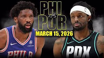 Philadelphia 76ers vs Portland Trail Blazers Full Game Highlights – March 15, 2026 | NBA Season background
