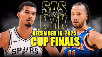 San Antonio Spurs vs New York Knicks Full Game Highlights – December 16, 2025 | NBA Cup Finals background