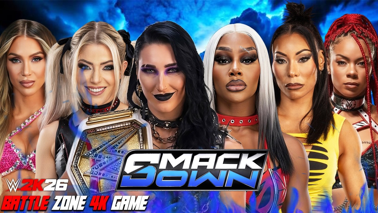 Rhea Ripley Alexa Bliss Charlotte Flair vs Jade Cargill Michin B-Fab | WWE SMACKDOWN background
