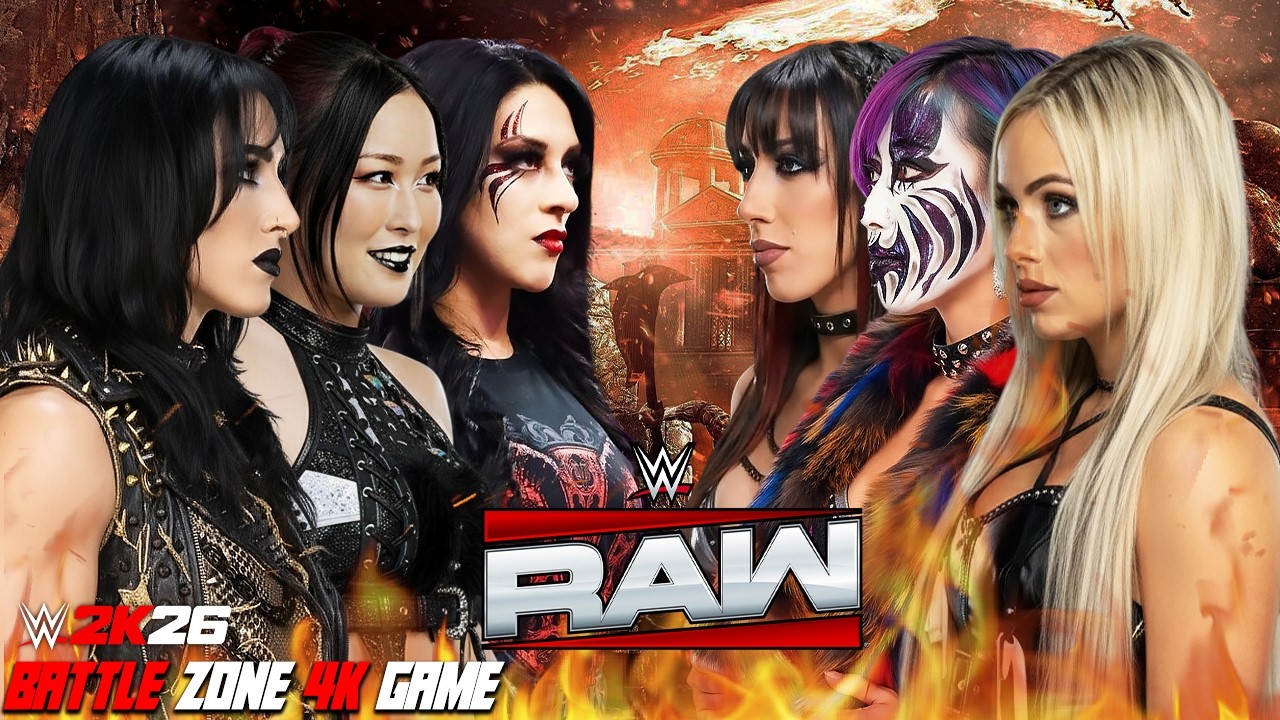 Rhea Ripley, Iyo Sky & Stephanie Vaquer vs Liv Morgan, Asuka & Jacy Jayne | FULL CHAOS background