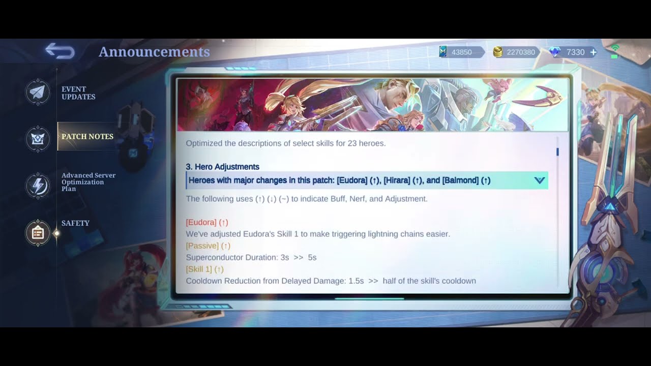 Eudora Balmond Buff, Zhuxin Nerf, Argus Odette Adjustment - Patch Notes 2.1.84 Advance Server MLBB