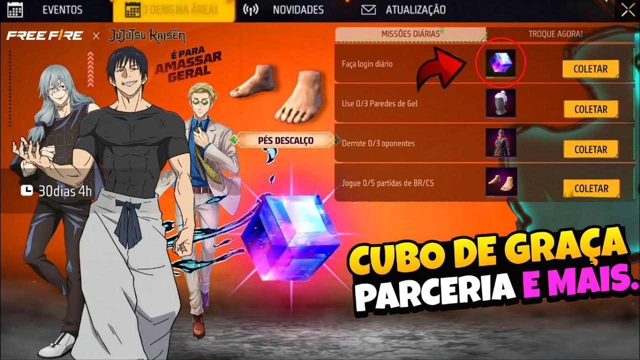 CORRE!! 2° CAPÍTULO DE JUJUTSU KAISEN, CUBO GRÁTIS E PÉ DESCALÇO NO FREE FIRE?