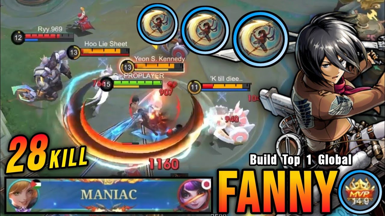 28 Kills + MANIAC!! Fanny Instant Kills Enemies!! - Build Top 1 Global Fanny ~ MLBB