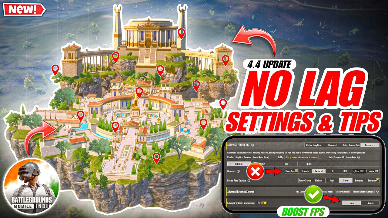 All Top Secret LAG FIX Settings And Tips Explained In BGMI 4.4 Update.