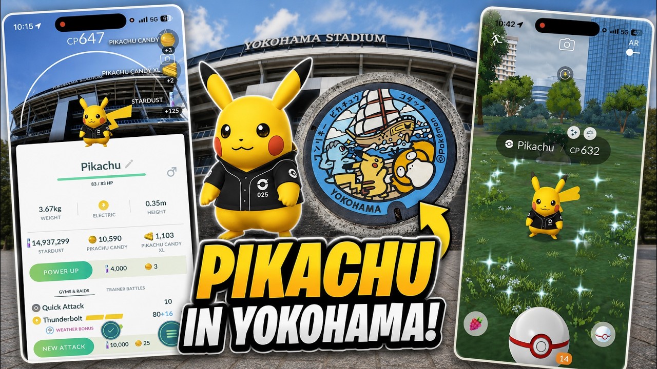 Shiny Costume Pikachu Hunt & Pokélids: Pokemon GO This Week at Yokohama Stadium