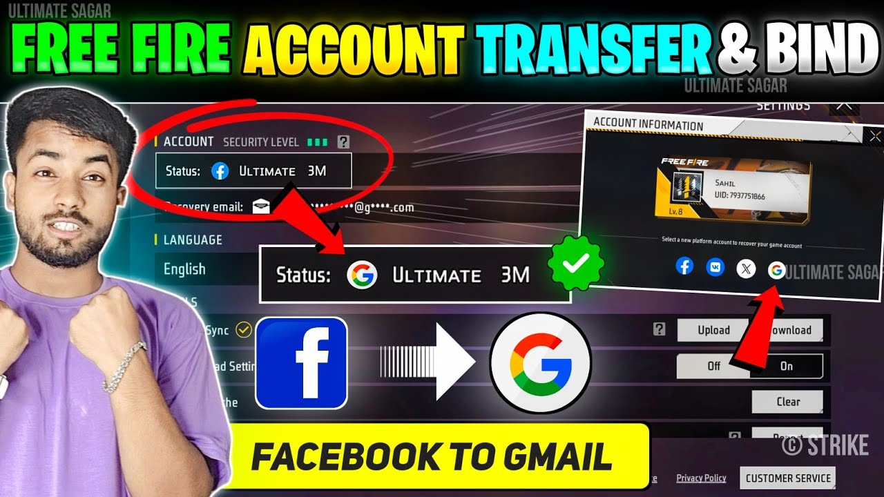 How To Transfer Free Fire Facebook Account To Google || FF Id Bind FB To Gmail || FF Account Bind